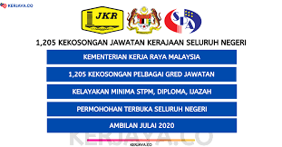 Jawatan kosong di jabatan kerja raya sarawak 2019. 1 205 Kekosongan Kementerian Kerja Raya Malaysia Pelbagai Jawatan Seluruh Negeri
