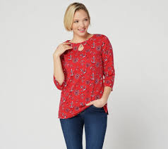 Quacker Factory Printed Nautical Top With Keyhole Neck Detail Qvc Com