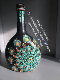 Dot Art Bottle Mandala Original Design By Heather Perreaux Love To Dot And Dot Mandalas And More Facebook Painted Glass Bottles Wine Bottle Art Bottle Art