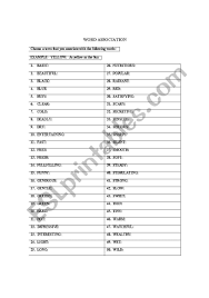 A basic word association game involves giving a child a word and having him/her state the first word or phrase that comes to mind. English Worksheets Word Association