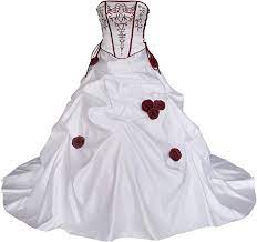 Die traumkleid ist einteilig, sieht aber aus wie ein zweiteiliges kleid. Romantic Fashion Brautkleid Hochzeitskleid Zweifarbig Weiss Bordeauxrot A Linie Satin Tragerlos Modell Pl0500 Amazon De Bekleidung