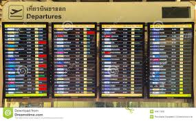 Bangkok April 4 Passengers Checking The Flight Schedule On