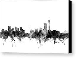 Black And White Skyline Canvas Johannesburg South Africa Skyline Canvas Print Canvas Art By Michael Tompsett Johannesburg Skyline Skyline Art Buy Canvas Art
