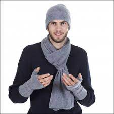 Laine + coton + acrylique. Ensemble Bonnet Gant Echarpe Homme Fabriques En France