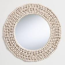 Round White Wood Bead Wall Mirror V1 Wall Mirror Diy Mirror Wall Living Room Mirror Wall