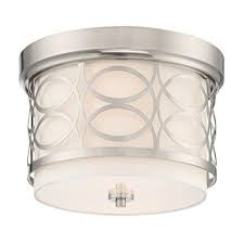 Kira Home Sienna 13 Modern 2 Light Flush Mount Ceiling Light Metal Drum Shade White Fabric Shade Round Frosted Glass