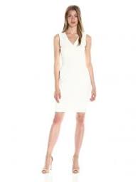 Calvin Klein Womens V Neck Sheath Dress With Sheer Back