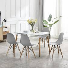 Brynwood white 5 pc round dining set with black chairs. Econo Dining Table And 4 Chairs White Solid Wooden Rectangle Table 120x80xh75 Cm With 4 Grey Chairs Dining Table Set Kitchen Dining Room Furniture Buy Online In Gambia At Gambia Desertcart Com Productid 171323973