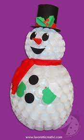 Il pupazzo di neve è stato decorato con una vera sciarpa rossa. Pupazzo Di Neve Con I Bicchieri Di Plastica Lavoretti Creativi