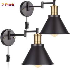 2 Stuck Wandleuchte Industrial Black Mit Schalter Und Stecker Wandleuchte Drehbar 2 Langarm Wandleuchte Wandlampe Lampe