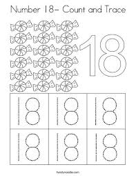 Number 18 Count And Trace Coloring Page Twisty Noodle Numbers Preschool Numbers For Kids Kids Math Worksheets