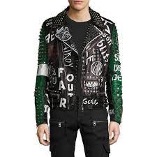 Diesel Black Gold Men S Lagraffit Stud Embellished Motorcycle Jacket 999 Liked On Polyvore Featuring Leather Sleeve Jacket Battle Jacket Biker Jacket Men