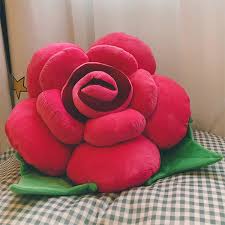 Rose Plush Pillow with Green Leaves