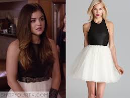 Pretty Little Liars Aria Montgomery Alice Olivia Ginnifer Dress Sleeveless Black And White Leather Pretty Little Liars Fashion Stylish Eve Outfits Fashion