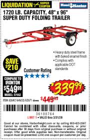 Coupler, safety chain, wiring harness, trailer light kit, and license plate holder. Haul Master 1720 Lb Capacity 48 In X 96 In Super Duty Folding Trailer For 339 99 Harbor Freight Coupons