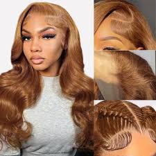 XNJ Ginger Brown Lace Front Wigs Human Hair Light Brown Body Wave Colored 13x4 Transparent Lace Frontal Human Hair Strawberry Blonde Glueless Wig