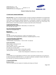 It serves as an occupational safety guide for workers when handling hazardous chemicals in a workplace setting. Msds Li Ion Polymer Samsung Battery Lithium Ion Battery Dangerous Goods