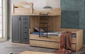 Ranza , natural dolaplı ranza , natural genç odası dolaplı ranza , setay. Lona Dolapli Ranza