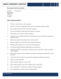 Patient financial services manager revision date: Receptionist Job Description Template