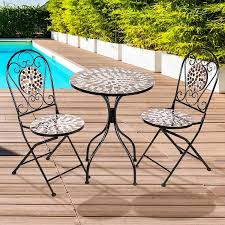 Free shipping on orders over 30€ Mosaic Patio Bistro Set Outdoor Garden Furniture Round Folding 3pcs Black White Garden Patio Furniture Garden Studioestetica Net