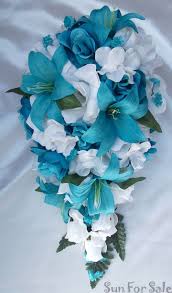 X17 Turquoise Lily Bridal Bouquet Wedding Package Bride Blue Wedding Bouquet Blue Wedding Flowers Lily Bridal Bouquet