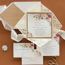Easy to use, create gorgeous & affordable wedding invitations at zola. Bohemian Rustic Spring Flower Glittery Rose Gold Laser Cut Invitations Ewws085