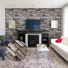 Home Cal Stone Peel And Stick Wallpaper Roll Waterproof Self Adhesive Contact Paper Removable Shelf Paper Pvc Wall Paper Covering 1 48 32 8ft Yellow Brick In 2020 Brick Living Room Accent