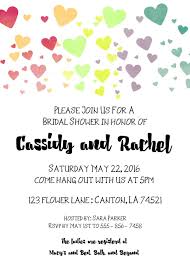 Rainbow Watercolor Hearts Printable Bridal Shower Invitation Two Brides Lesbian Bridal Shower Invitations Printable Bridal Shower Wedding Shower Invitations