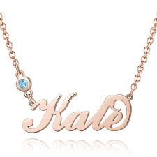 Notre collection de colliers personnalisés unique imaginée et créée dans notre atelier drômois à été pensée pour toutes les femmes. Collier Prenom Avec Pierre De Naissance Personnalisee En Argent Plaque Or Rose