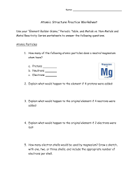 As the number of protons, neutrons, and electrons changes, information such as the name and symbol of the element, the z, n, and a numbers, the electron dot diagram, and the group and period from the periodic table are shown. Atomic Structure Practice Worksheet