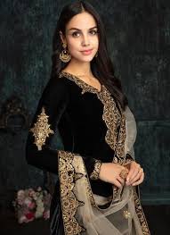 Black And Silver Punjabi Suit Black And Gold Embroidered Velvet Punjabi Suit Traditional Blouse Designs Fashion Fancy Suit