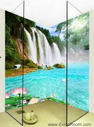 3d Wallpaper Waterfall Lilypad Lotus Wall Murals Bathroom Decals Wall Art Print Home Office Decor Desain Alam Alam Semesta