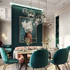 Moscow Russia Beautiful Emerald Green Tones To Accent This Dining Room Space 1080x1077 Green Dining Room Dining Room Spaces Luxury Dining Room