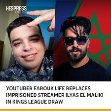 Moroccan YouTuber Farouk Life is set to represent Morocco in the Kings  League Draw today, stepping in for the team's president, streamer Ilyas El  Maliki, who is currently serving a prison sentence.