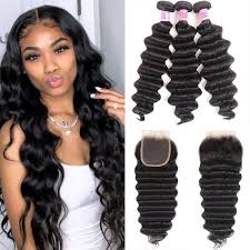 unice hair icenu series 3 bundles loose deep wave virgin human hair with lace closure