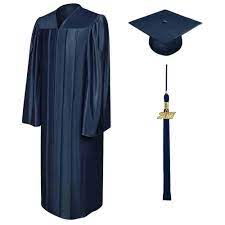 Shiny Navy Blue Cap Gown Tassel All Of Our Graduation Sets Arrive Ready To Wear With Everything Neede Graduation Cap And Gown Cap And Gown Graduation Gown