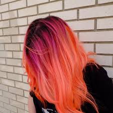 Neon Pink With Neon Orange Balayage Bright Hair Bright Pink Hair Dark Ombre Hair