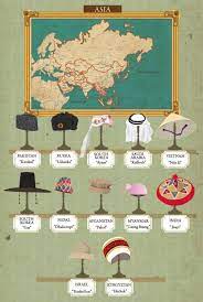 Around The World In 80 Hats Map Infographic For Venere Com Asia Art Icon Asia Illustration