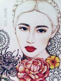 Geisha Illustration Red Lips Milkmaid Braid Flowers Chrysanthemum Peony  Hibiscus Mandala by Alexandra Frances. Instagram @alex_drawing