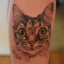 Instead of trying whole cat tattoo you can also opt for cat face tattoo that will require less space. Cat Tattoo Green Eyes The Shop Custom Tattoos Fowlerville Michigan