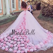 Flowers Pink Wedding Dress Princess Off Shoulder Puffy Bridal Ball Gown Custom Pink Wedding Dresses Colored Wedding Gowns Ball Gowns Wedding