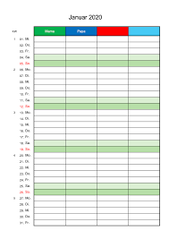 Familienkalender mit 5 spalten familienkalender mit wunderschön illustrierten vogelzeichnungen. Familienkalender 2020 Familienplaner Excel Muster Vorlage Ch