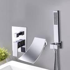1.2 gpm flow rate, not recommended for use with bathtubs wall mount… Modern Waterfall Spout Wall Mount Tub Filler Faucet Single Handle Handshower In Chrome Matte Black Bathtub Faucets Bath Faucets
