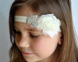 BELLA Small Newborn Baby Girls Stretch Ivory Lace Diamonte Crystal Heart  Satin Ribbon Bow Headband- Weddings
