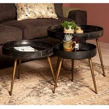 Beistelltisch schwarz, wohnzimmertisch mit stauraum, nachttisch holz, sofatisch. 3 Satz Couchtisch Aus Holz Schwarz Und Metall Gold Antik Baltymore 3 Teilig