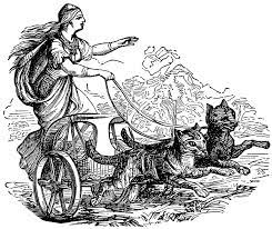 , (the) lady) is a goddess associated with love, beauty, fertility, sex, war, gold, and seiðr.freyja is the owner of the necklace brísingamen, rides a chariot pulled by two cats, is accompanied by the boar hildisvíni, and possesses a cloak of falcon feathers. The Norse Goddess Freya And Her Cats Norse Goddess Norse Norse Goddess Of Love