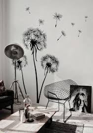 Black And White Wall Mural Ideas Beautiful Black And White Living Room Design Ideas With Flower Dendelion Wall Sticker Wall Murals Mural Wall Decor