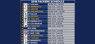 The final two games for years after 2020 will be against the. Green Bay Packers Release 2019 Schedule
