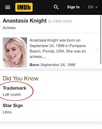 Anastasia Knight (1999-2020) Actress Signin EN Anastasia Knight was born on  September 24, 1999 in Pompano Beach, Florida, USA. She was an actress...  Born: September 24, 1999 Did You Know Trademark Left