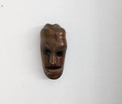 Vintage Wooden Mask, Hand Carved Mask, Wall Mask 70s
